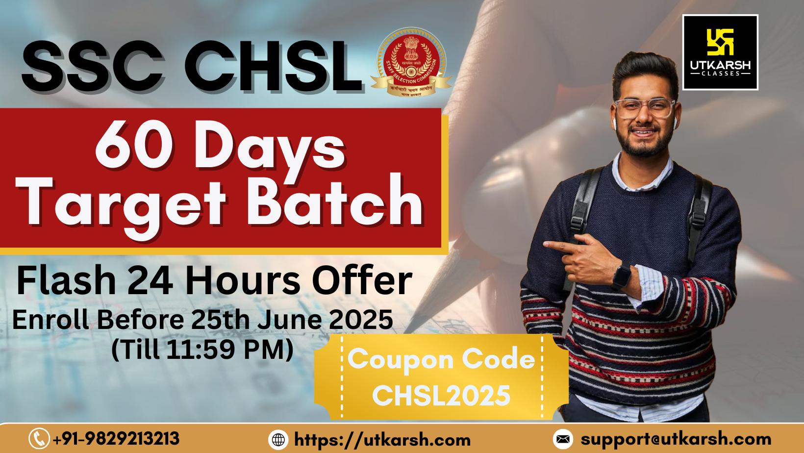 Utkarsh Classes Online SSC CHSL Target Batch 2025: Flash 24 Hours Offer