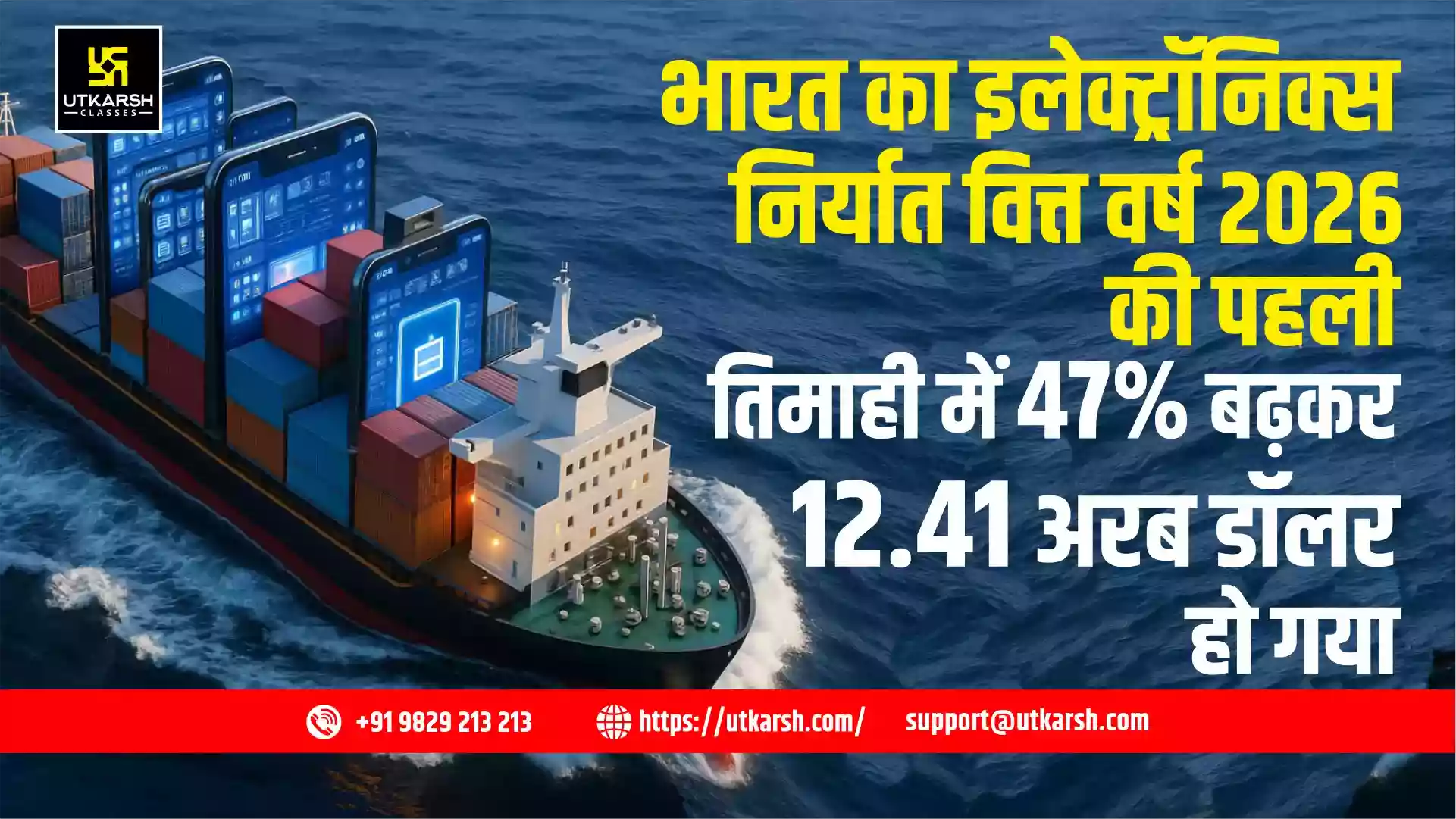 भारत का इलेक्ट्रॉनिक्स निर्यात वित्त वर्ष 2026 की पहली तिमाही में 47% बढ़कर 12.41 अरब डॉलर हो गया
